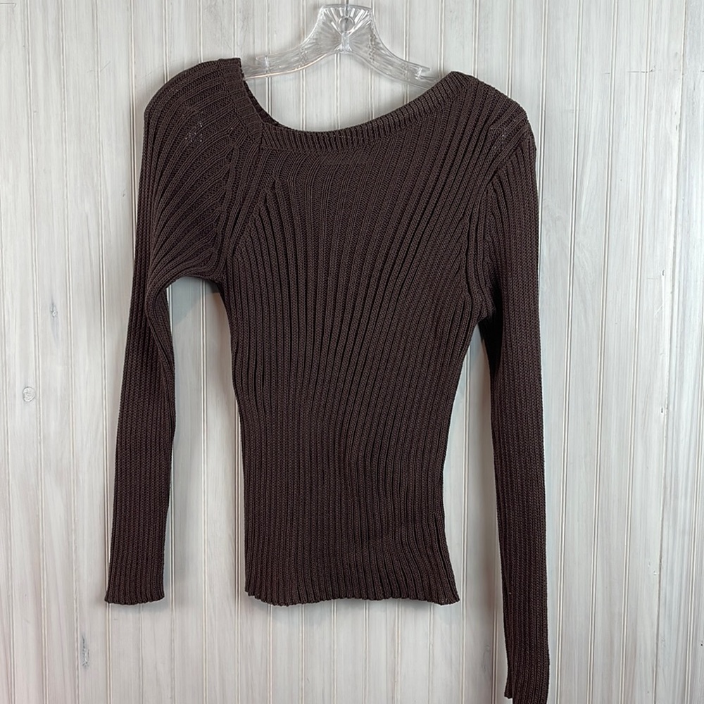 VINCE RIBBED ASYMMETRICAL NECK SWEATER